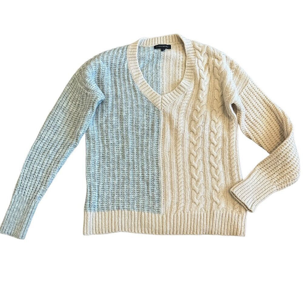 Banana Republic Colorblock Thick Weave Sweater Pullover V-Neck Stretch Small